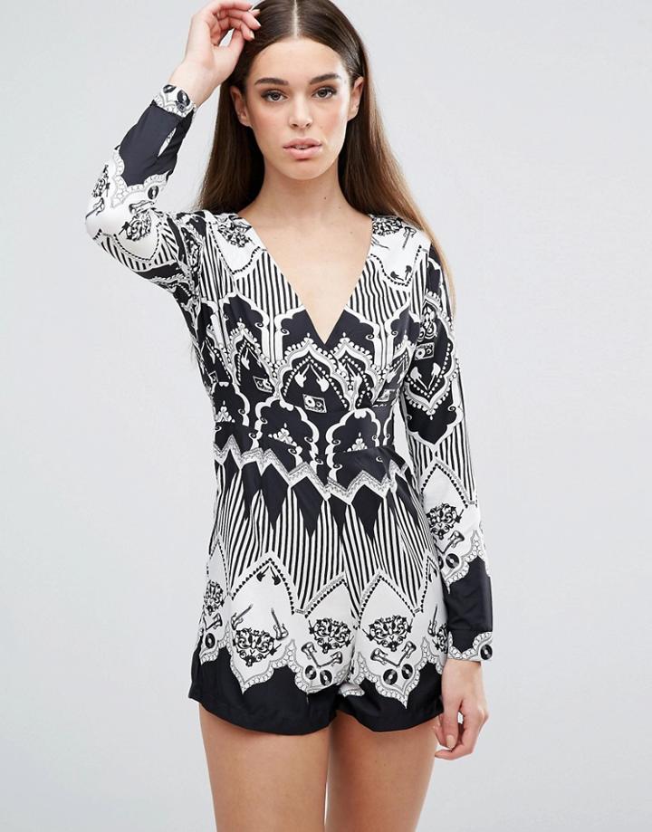 Ax Paris Monochrome Printed Romper - Black