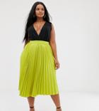Outrageous Fortune Plus Pleated Midi Skirt In Lime - Green