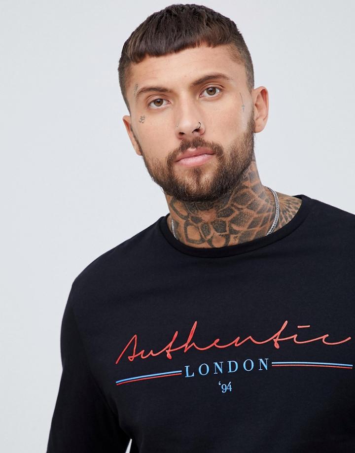 Asos Design Relaxed Long Sleeve T-shirt With Authentic London Print - Black