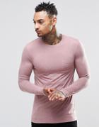 Asos Linen Mix Muscle Long Sleeve T-shirt With Pocket In Pink - Pink