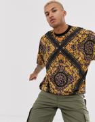 Asos Design Oversized T-shirt With All Over Baroque Print-multi