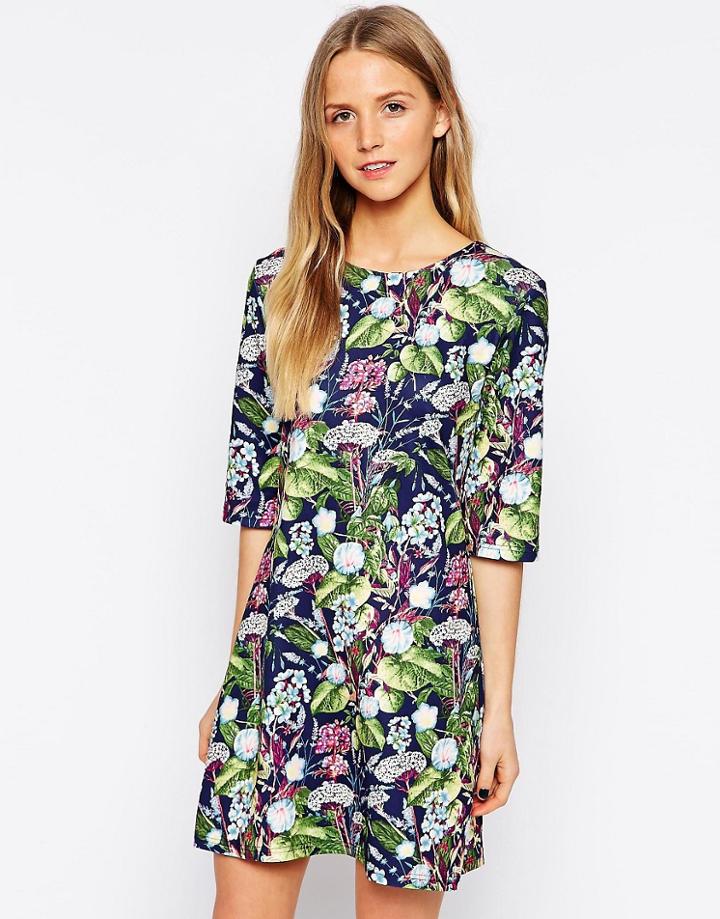 Yumi Floral Shift Dress In Scuba - Navy