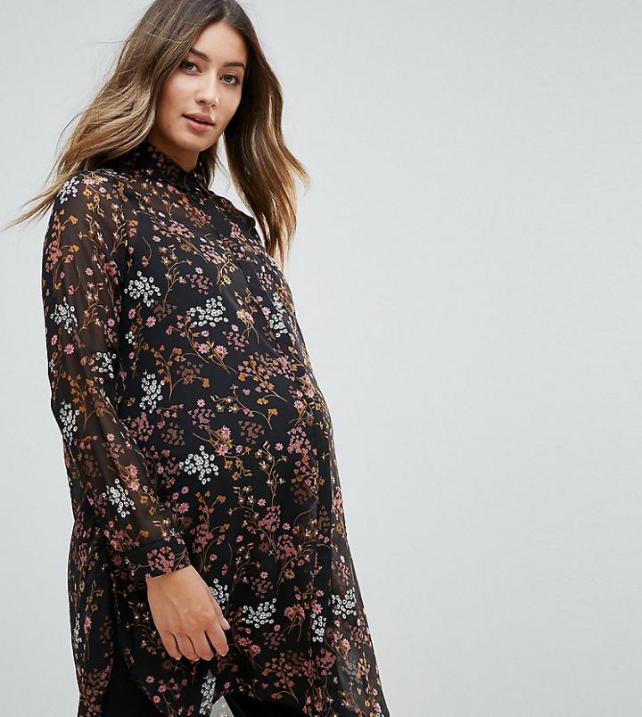 New Look Maternity Floral Printed Shirt - Black