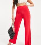 Flounce London Petite Basic High Waisted Wide Leg Pants In Red