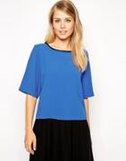 Asos T-shirt With Embellished Neckline - Blue