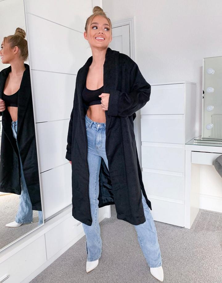 Missguided Longline Coat With Side Splits In Black