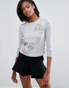 Oasis Floral Embroidered Sweater - Gray