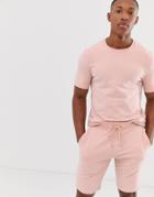 Asos Design Tracksuit Muscle Short Sleeve Sweatshirt/skinny Shorts In Dusty Pink - Pink