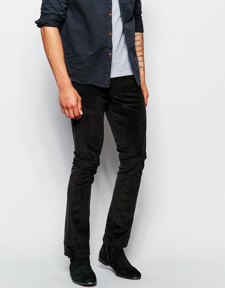 Asos Skinny Bootcut Pants In Cord - Black