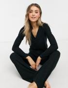 Pieces Soft Touch Loungewear Cardigan Set In Black