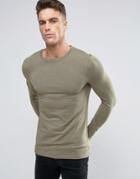 Asos Extreme Muscle Long Sleeve T-shirt In Green Marl - Green
