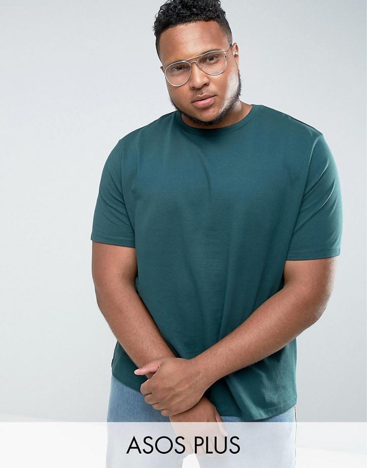 Asos Plus Relaxed Fit T-shirt In Pique In Green - Green