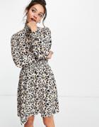 Vila High Neck Mini Dress In Leopard-multi