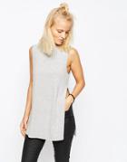 Asos The Sleeveless Longline Top With Side Split - Gray