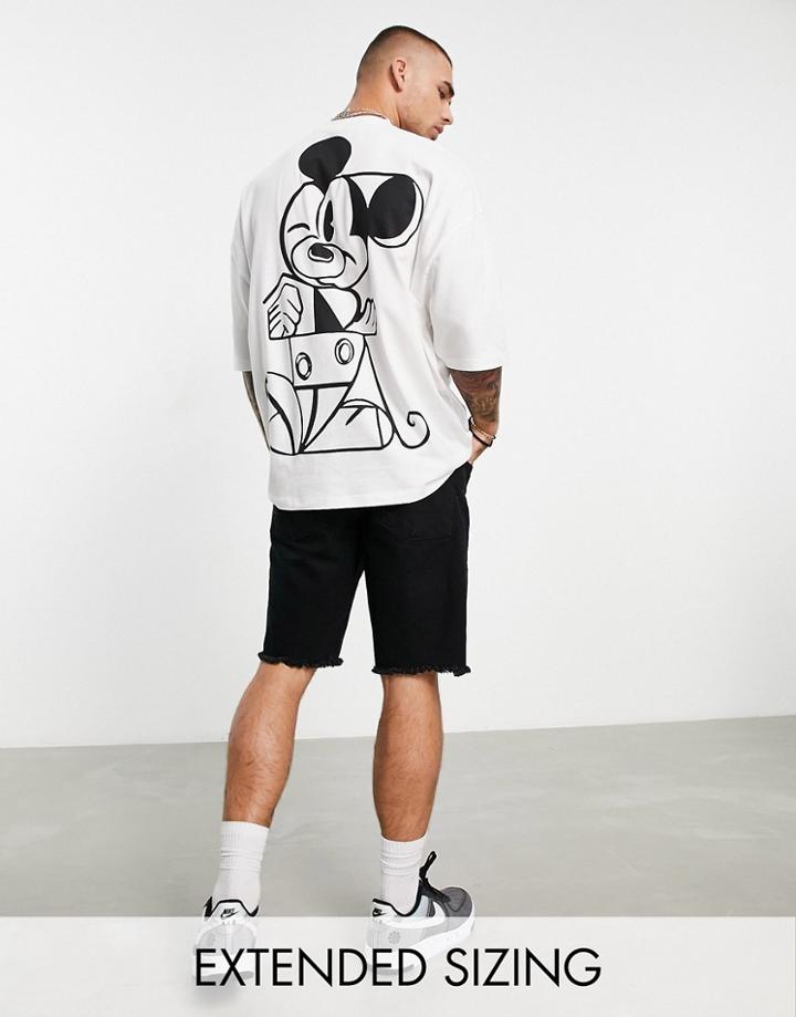 Asos Design Oversized T-shirt With Disney Mickey Mouse Print In Ecru-neutral