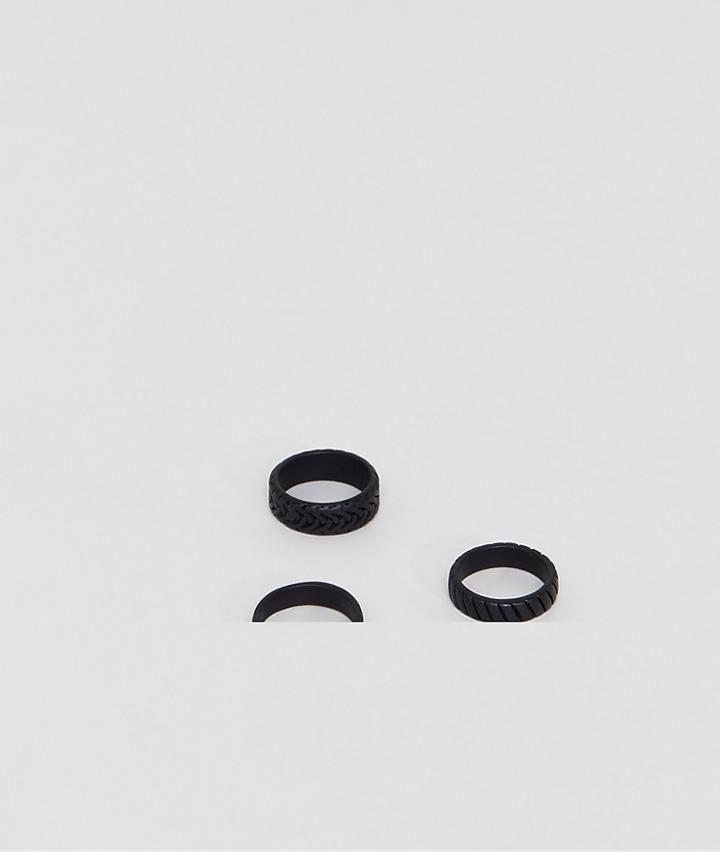 Asos Design Ring Pack With Emboss In Matte Black - Black