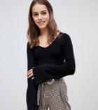 Brave Soul Petite Zodiac Sweater With Flare Sleeves - Black