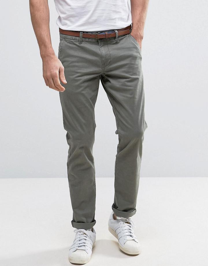 Esprit Slim Fit Chino With Belt - Green