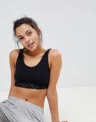 Asos Design Jersey Crop Top With Lace Trim-black