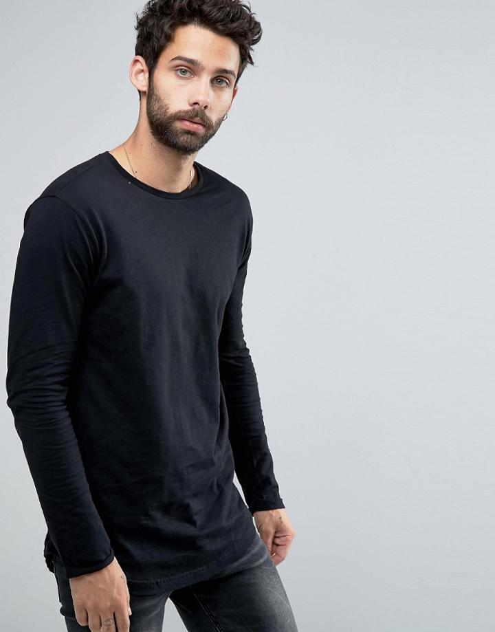 Pull & Bear Long Sleeve T-shirt In Black - Black