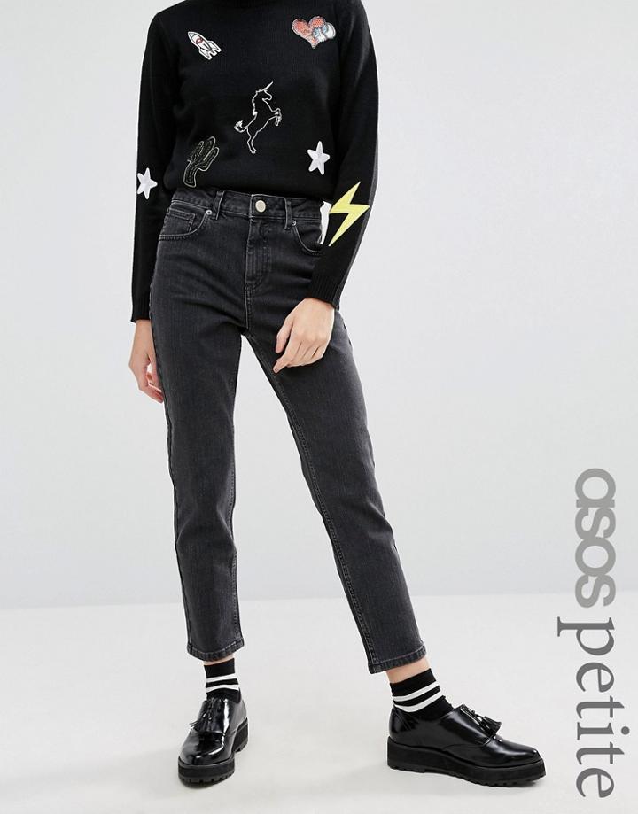 Asos Petite Farleigh Slim Mom Jeans In Lulu Washed Black - Black