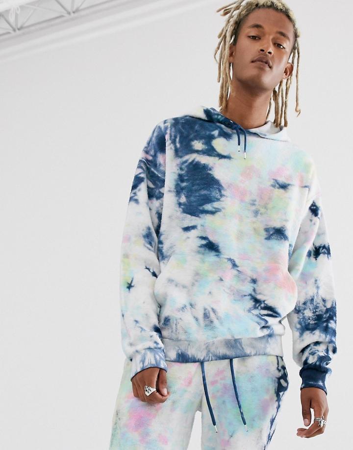 Asos Design Two-piece Oversized Hoodie With Wash In Reverse Fabric-blue