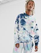 Asos Design Two-piece Oversized Hoodie With Wash In Reverse Fabric-blue
