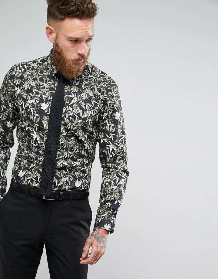 Moss London Skinny Smart Shirt In Print - Black
