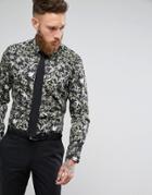 Moss London Skinny Smart Shirt In Print - Black