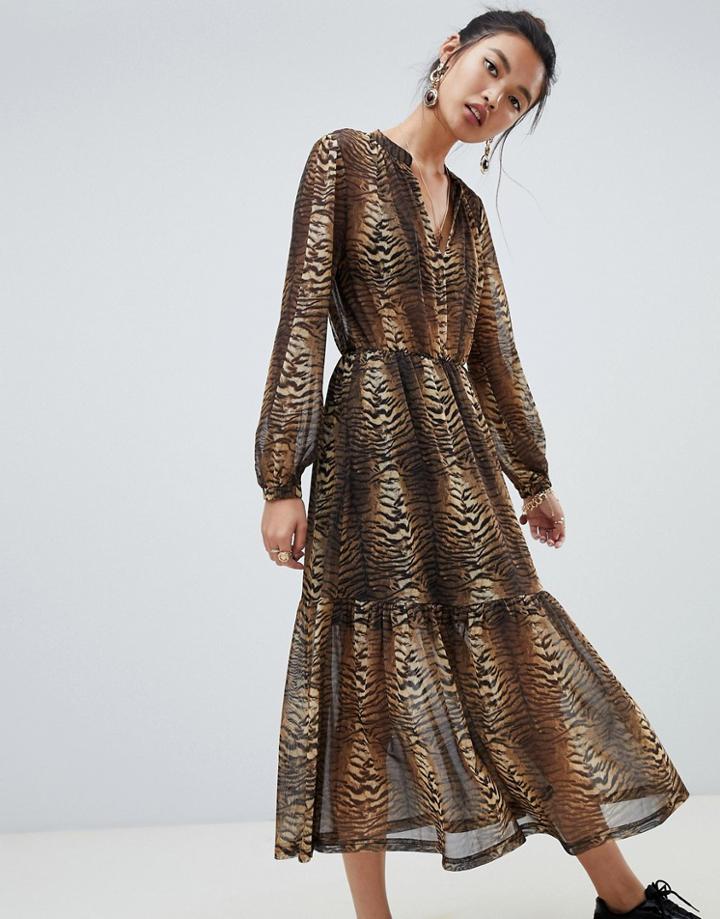 Na-kd Tiger Print Maxi Dress - Brown