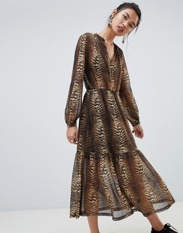 Na-kd Tiger Print Maxi Dress - Brown