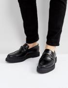 Asos Loafers In Black Leather With Black Creeper Sole - Black