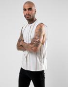 Asos Dropped Armhole Sleeveless T-shirt With Vertical Stripe - White
