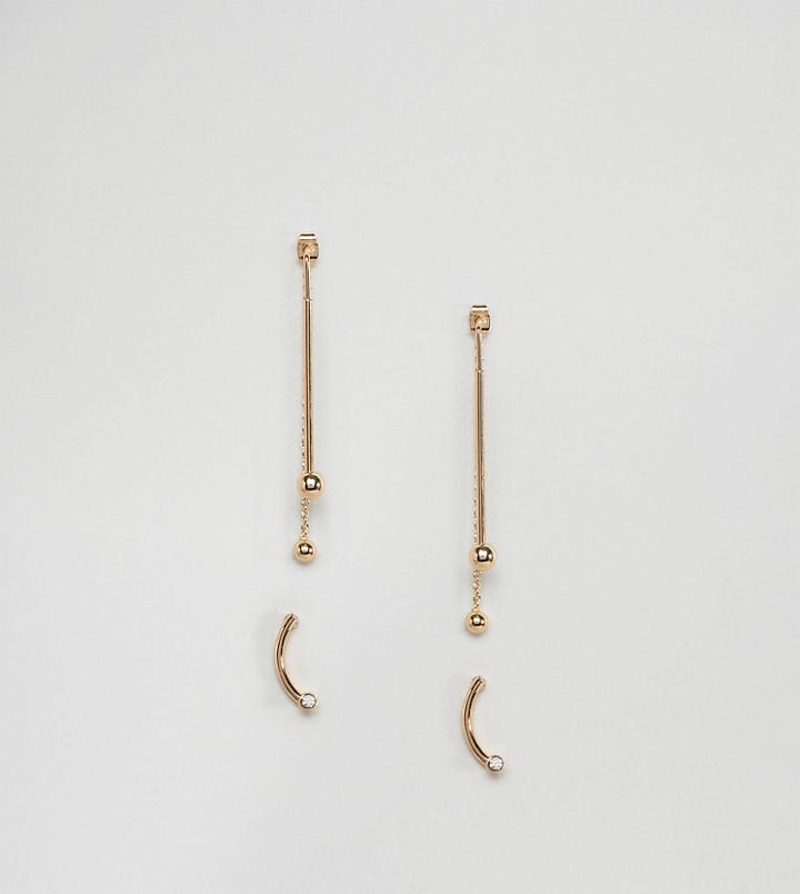 Asos Pack Of 2 Crystal Climber And Ball Swing Earrings - Gold