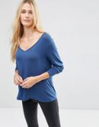 Asos The New Forever T-shirt With Long Sleeves And Dip Back - Denim Blue