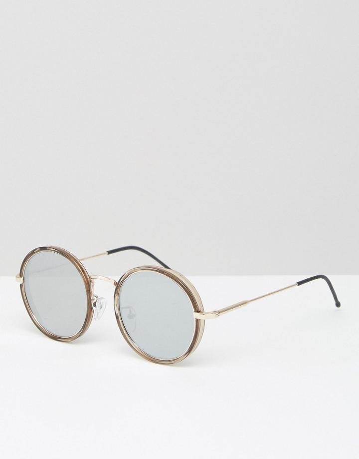 Asos Round Sunglasses With Mirrored Lens And Side Cap - Green