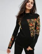 Warehouse Floral Patchwork Sweater - Black
