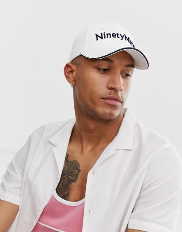 Asos Design Baseball Cap In White With 'ninety Nine' Embroidery - White