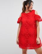 Asos Curve Off Shoulder Lace Dress - Red