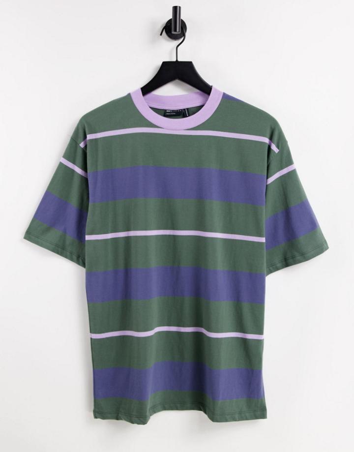 Asos Design Oversized T-shirt In Variegated Stripe In Washed Green