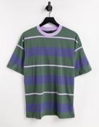 Asos Design Oversized T-shirt In Variegated Stripe In Washed Green