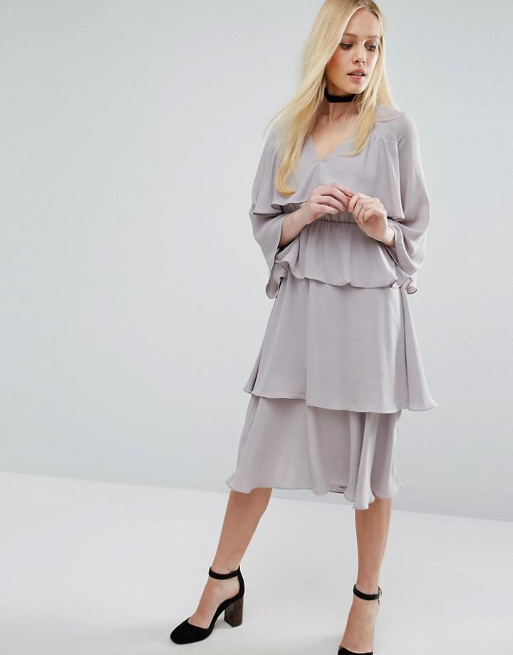 Lost Ink Layered Midi Dress - Gray