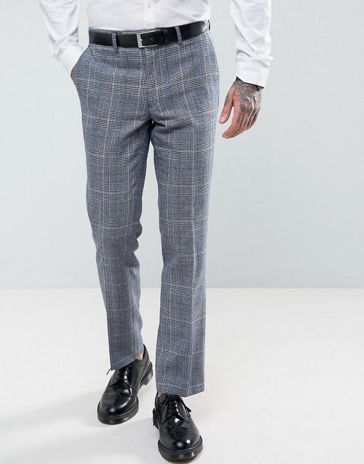 Harry Brown Slim Fit Tweed Checked Suit Pants - Blue