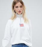 Daisy Street Relaxed Sweatshirt With Half Zip And Flag Embroidery-white