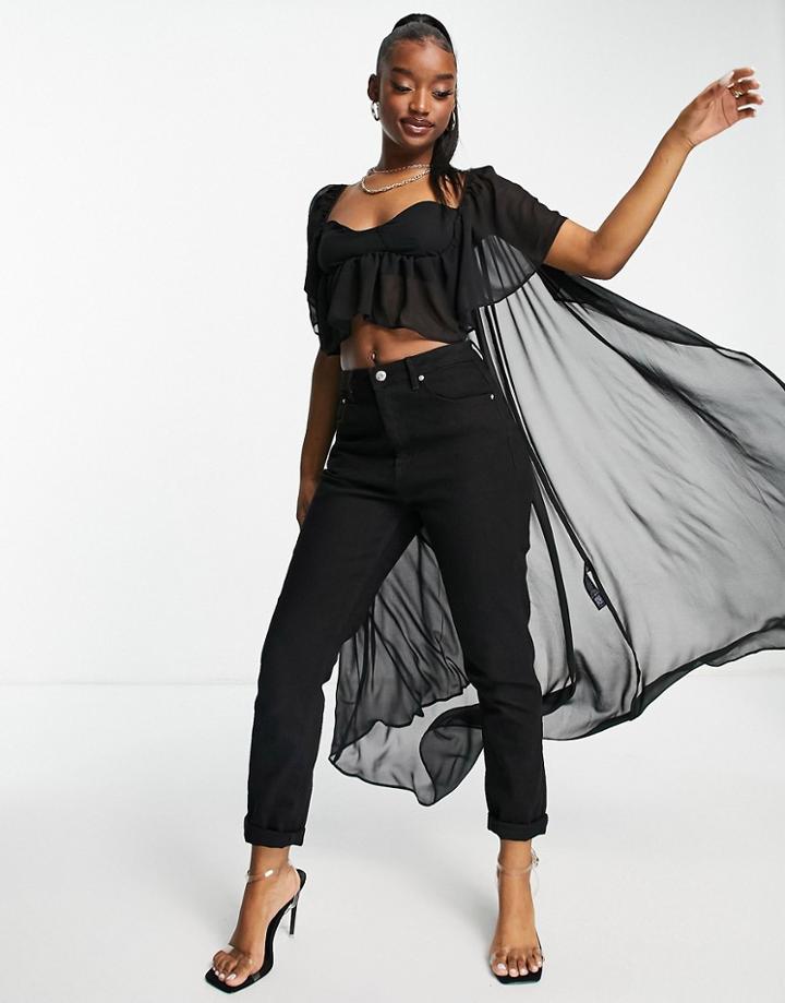Asos Luxe Chiffon Cupped Crop Top With High Low Hem In Black