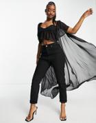 Asos Luxe Chiffon Cupped Crop Top With High Low Hem In Black