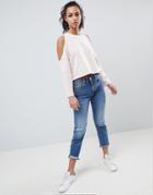 Asos Design Crop Sweat With Cold Shoulder - Pink