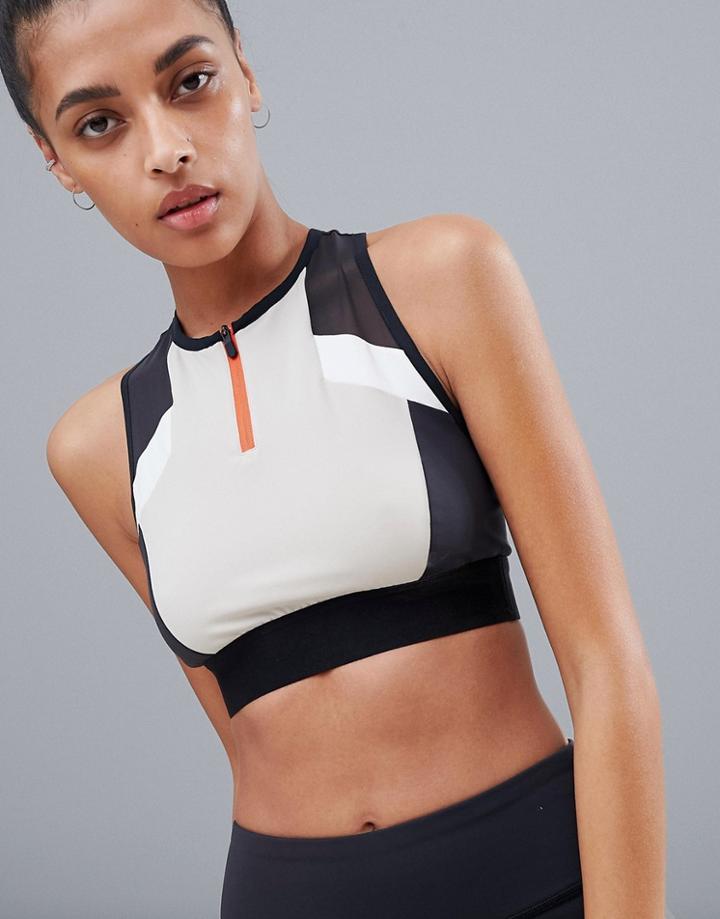 Reebok Training Zip Front Color Block Crop Top-multi