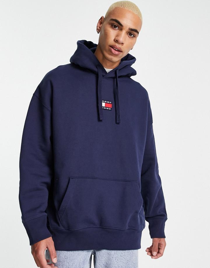 Tommy Jeans Central Badge Logo Relaxed Fit Hoodie In Navy