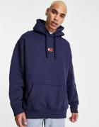 Tommy Jeans Central Badge Logo Relaxed Fit Hoodie In Navy